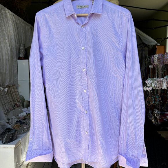 Burberry London Men’s 16.5-42 White Pink Striped Button Up Designer Dress Shirt - Picture 3 of 14